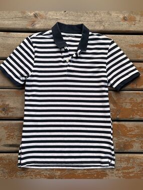 Joe Fresh Essentials Navy Blue & White Short Sleeve Striped Polo - Size XS